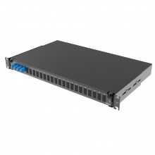 Оптическая полка выдвижная 1U с адатерами 4 х duplex LC OS2 в комплекте с лицевой панелью, пигтейлами, сплайс-кассет(ой/ами) и гильзами КДЗС