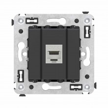 Компьютерная розетка RJ-45 без шторки в стену, кат.6 одинарная экранированная, "Avanti", "Черный матовый"