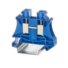 Клемма проходная, винтовой зажим, 2 точки подключения, 10 кв.мм, синяя