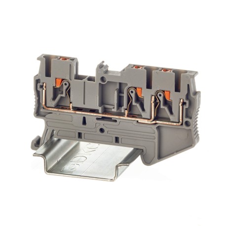 VPR-2.5-TWIN-GY | Клемма проходная, зажим push-in, 3 точки подключения, 2.5 кв.мм, серая