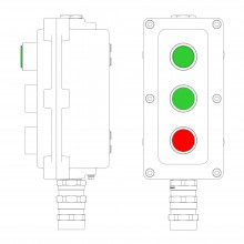 Взрывонепроницаемый пост управления из алюминия LCSD-03-B-MC-L1G(220)x1-P1G(11)x1-P1R(11)x1-PCMB-KA3MHK / 1Ex d IIB T5 Gb / Ex tb IIIC T95°С Db IP66
