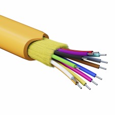 Кабель волоконно-оптический, распределительный, арамидные упрочняющие нити, для внутренней прокладки, нг(A)-HFLTx, 12 ОВ, категория OM2 (G.651.1) плотный буфер, 0,4 кН, барабан 2000 м