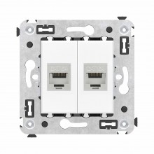Компьютерная розетка RJ-45 без шторки в стену, кат.6А двойная экранированная, "Avanti", "Белое облако"