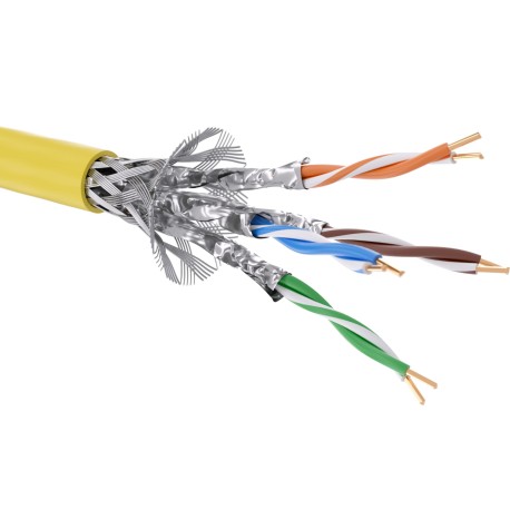 RN7SFK02YL | Кабель витая пара кат. 7 экранированный, S/FTP, 4 пары, нг(А)-LS, цвет внешней оболочки желтый, катушка 500 м
