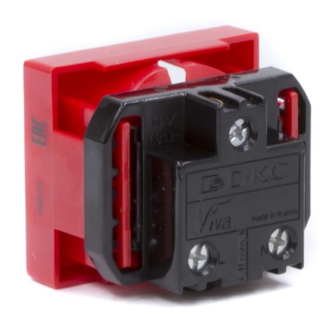 45015 | Розетка силовая 2Р+Е, со шторками, ''Viva'', 2 мод., красная-3