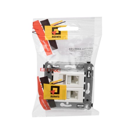 4400294 | Компьютерная розетка RJ-45 в стену, кат.6 двойная,"Avanti", "Белое облако"-4