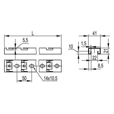 FPL2102 | Профиль для проволочного лотка FPL-21, С-образный, 41х21, L=200, толщ.1.5мм-2