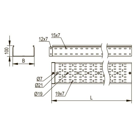 3534110HDZ | Лоток перфорированный 100х100, L=3000, 1.0мм, горячеоцинкованное-1