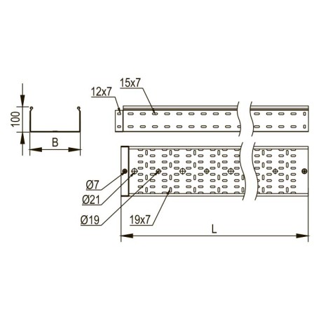 3534112HDZ | Лоток перфорированный 100х100, L=3000, 1.2мм, горячеоцинкованное-1