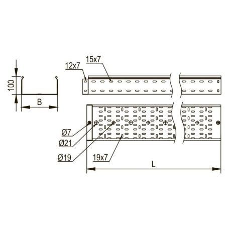 SPH60110 | Лоток перфорированный 100х100, L=6000, 2.0мм-1