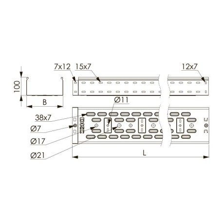 35331 | Лоток перфорированный 100х100, L=2000, 0.7мм-1
