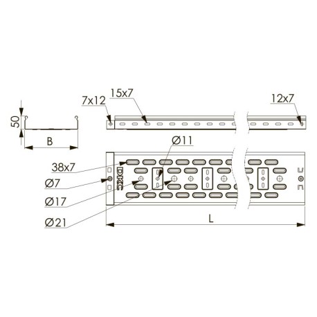 35252 | Лоток перфорированный 100х50, L=2000, 0.7мм-1