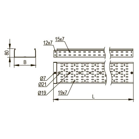 APM30808 | Лоток перфорированный 80х80, L=3000, 1.5мм, алюминий-1