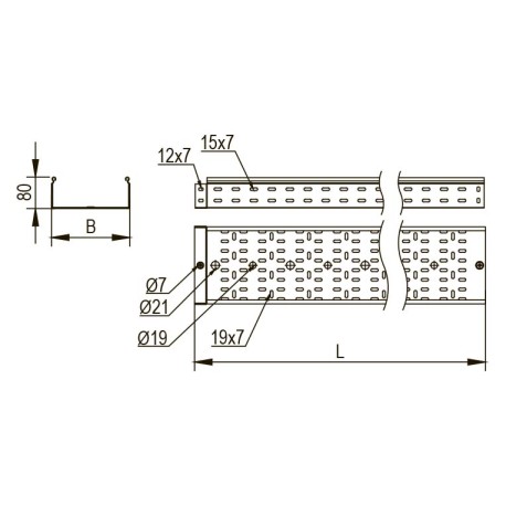 APH30860 | Лоток перфорированный 600х80, L=3000, 2.0мм, алюминий-1