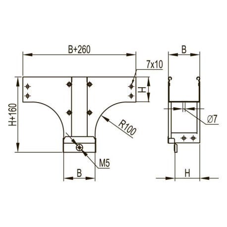 37162K | Ответвитель вертикальный боковой TDS Т-образный 100х80, 0.8мм-1