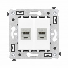 Компьютерная розетка RJ-45 без шторки в стену, кат.6 двойная экранированная, "Avanti", "Белое облако"