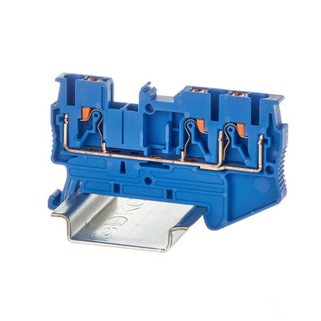 VPR-2.5-TWIN-BU | Клемма проходная, зажим push-in, 3 точки подключения, 2.5 кв.мм, синяя