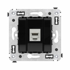 Компьютерная розетка RJ-45 без шторки в стену, кат.6А одинарная экранированная, "Avanti", "Черный квадрат"