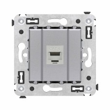 Компьютерная розетка RJ-45 без шторки в стену, кат.6 одинарная экранированная, "Avanti", "Закаленная сталь"