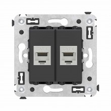 Компьютерная розетка RJ-45 без шторки в стену, кат.6 двойная экранированная, "Avanti", "Черный матовый"