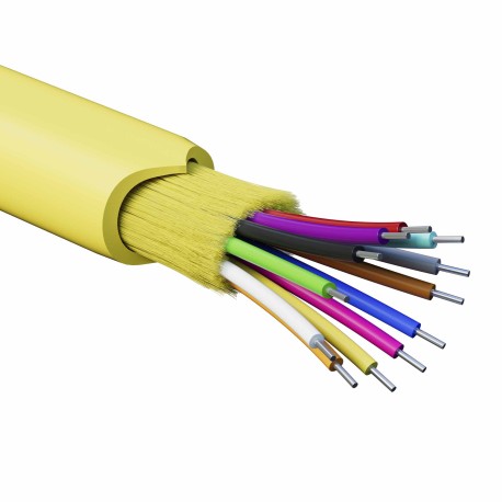 RNDT9C12YL03 | Кабель волоконно-оптический, распределительный, арамидные упрочняющие нити, для внутренней прокладки, нг(A)-HFLTx, 12 ОВ, категория OS2 (G.652.D) плотный буфер, 0,4 кН, барабан 2000 м