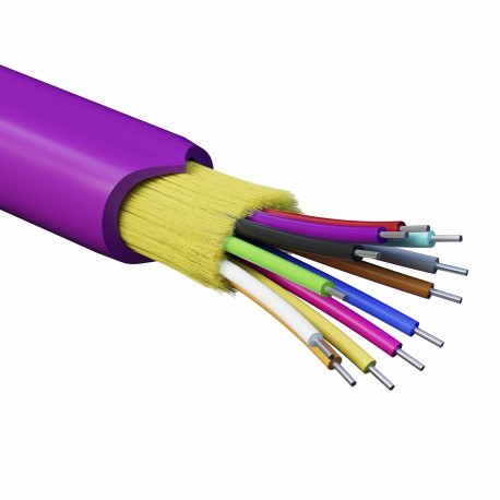 RNDT4C12MG01 | Кабель волоконно-оптический, распределительный, арамидные упрочняющие нити, для внутренней прокладки, нг(А)-HF, 12 ОВ, категория OM4 (G.651.1) плотный буфер, 0,4 кН, барабан 2000 м