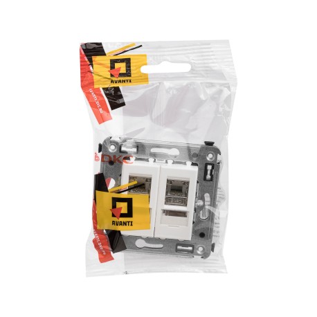 4400394 | Компьютерная розетка RJ-45 в стену, кат.6 двойная экранированная,"Avanti", "Белое облако"-4