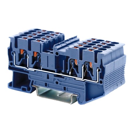 VPR-2.5-QUATTRO-BU | Клемма проходная, зажим push-in, 4 точки подключения, 2.5 кв.мм, синяя