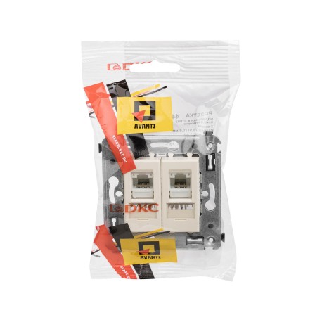 4405294 | Компьютерная розетка RJ-45 в стену, кат.6 двойная,"Avanti", "Ванильная дымка"-4