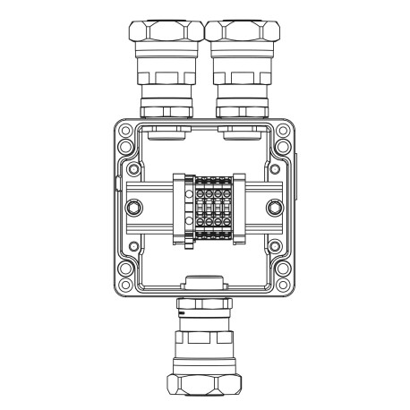 1201.121.20.016 | Ex клеммная коробка из алюминия: 1Ex e IIC Т5 Gb / Ex tb IIIB T95°C DbIP66:Клеммы 4 кв.мм - 5 шт.: А, С:ввод D10,5-18мм под небронированныйкабель в металлорукаве Dt 26мм. Ni -3 шт.