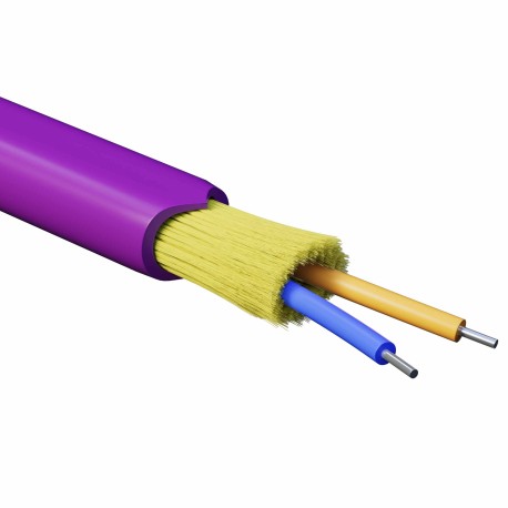 RNDT4C2MG01-E | Кабель волоконно-оптический, распределительный, арамидные упрочняющие нити, для внутренней прокладки, нг(А)-HF, 2 ОВ, категория OM4 (G.651.1) плотный буфер, 0,4 кН, барабан 500 м