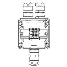 Ex клеммная коробка из алюминия: 1Ex e IIC Т5 Gb / Ex tb IIIB T95°C DbIP66: Клеммы 4 кв.мм -5 шт.: А, С: ввод D10,5-18мм под небронированныйкабель в металлорукаве Dt 20мм. Ni - 3 шт.