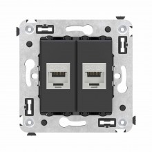 Компьютерная розетка RJ-45 без шторки в стену, кат.6А двойная экранированная, "Avanti", "Черный матовый"