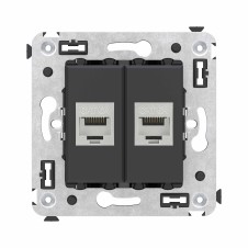 Компьютерная розетка RJ-45 без шторки в стену, кат.6А двойная экранированная, "Avanti", "Черный матовый"