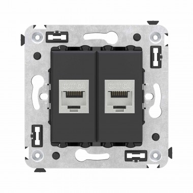 4412774 | Компьютерная розетка RJ-45 без шторки в стену, кат.6А двойная экранированная, "Avanti", "Черный матовый"