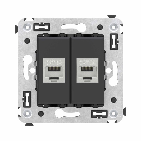 4412774 | Компьютерная розетка RJ-45 без шторки в стену, кат.6А двойная экранированная, "Avanti", "Черный матовый"