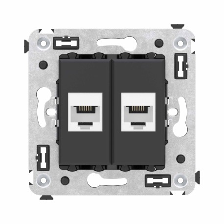 4412614 | Телефонная розетка RJ-12 без шторки в стену двойная, "Avanti", "Черный матовый"