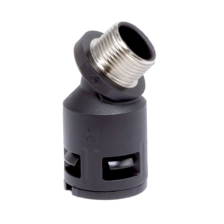 PAV48M50N | Муфта 45 грд. труба-коробка с металлической резьбой DN 48 мм, М50х1,5, полиамид, цвет черный