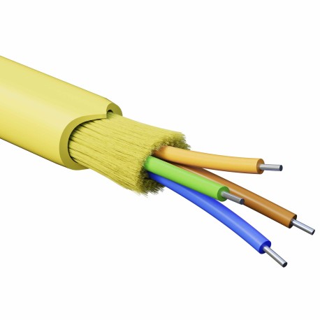 RNDT9C4YL03 | Кабель волоконно-оптический, распределительный, арамидные упрочняющие нити, для внутренней прокладки, нг(A)-HFLTx, 4 ОВ, категория OS2 (G.652.D) плотный буфер, 0,4 кН, барабан 2000 м