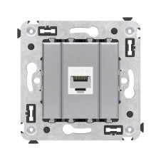 Компьютерная розетка RJ-45 без шторки в стену, кат.6 одинарная, "Avanti", "Закаленная сталь"