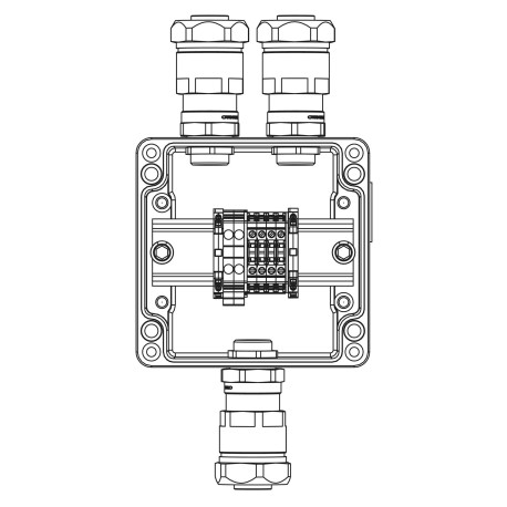 1201.121.20.015 | Ex клеммная коробка из алюминия: 1Ex e IIC Т5 Gb / Ex tb IIIB T95°C DbIP66: Клеммы 2,5 кв.мм. -6 шт: А,С:ввод D8-13мм под небронированныйкабель в металлорукаве Dt 20мм. Ni -3 шт.