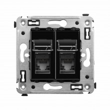 Компьютерная розетка RJ-45 в стену, кат.5e двойная, "Avanti", "Черный квадрат"