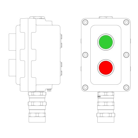 LCSD21000055 | Взрывонепроницаемый пост управления из алюминия LCSD-02-B-MB-P1G(11)x1-P1R(11)x1-PBMB-KA2MHK / 1Ex d IIB T5 Gb / Ex tb IIIC T95°С Db IP66