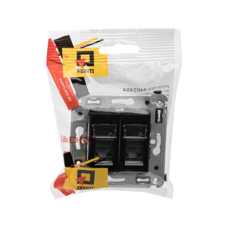 4402464 | Компьютерная розетка RJ-45 в стену, кат.5e двойная, "Avanti", "Черный квадрат"-4