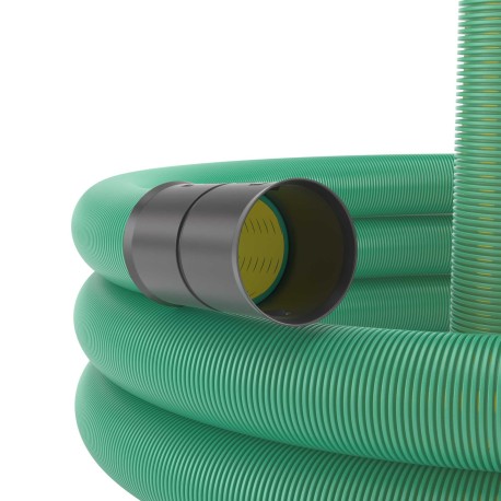 140920 | Двустенная труба ПНД гибкая дренажная д.200мм, SN6, перфорация 360 град., в бухте 35м, цвет зеленый