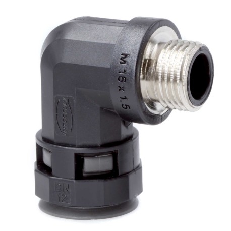PAZ12M16N | Муфта 90 грд. труба-коробка с металлической резьбой DN 12 мм, М16х1,5, полиамид, цвет черный