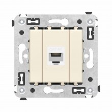 Компьютерная розетка RJ-45 без шторки в стену, кат.6А одинарная, "Avanti", "Ванильная дымка"