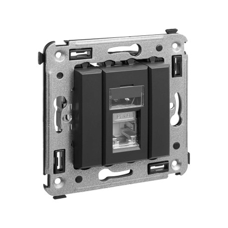 4412393 | Компьютерная розетка RJ-45 в стену, кат.6 экранированная одинарная,Avanti, Черный матовый-1