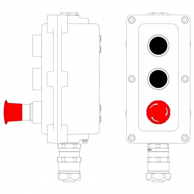 LCSD21000135 | Взрывонепроницаемый пост управления из алюминия LCSD-03-B-MB-P1B(11)x1-P1B(11)x1-P6R(11)x1-PBMB-KAEPM2MHK-20 / 1Ex d IIB T5 Gb / Ex tb IIIC T95°С Db IP66