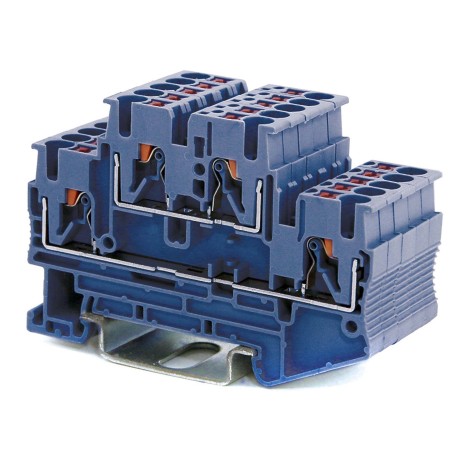 VPRTT-2.5-BU | Клемма двухуровневая, зажим push-in, 4 точки подключения, 2.5 кв.мм, синяя